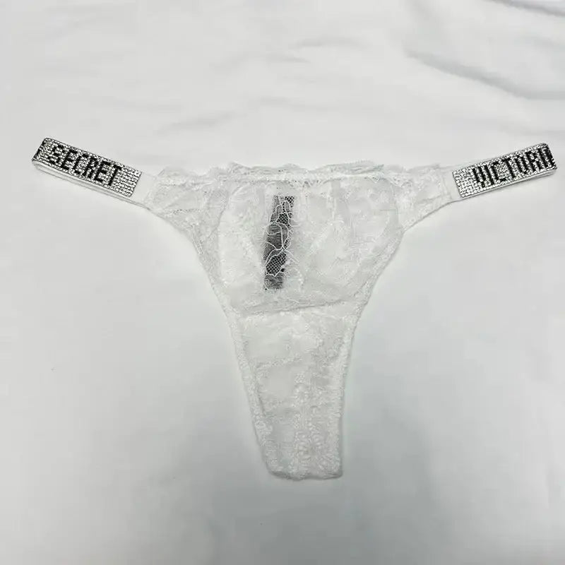 Classic Sheer Lace VS Women's Panties Patterned Fashionable No Show Antibacterial Soft with Rhinestones Women's Underwear Thong - The Lady's Haven