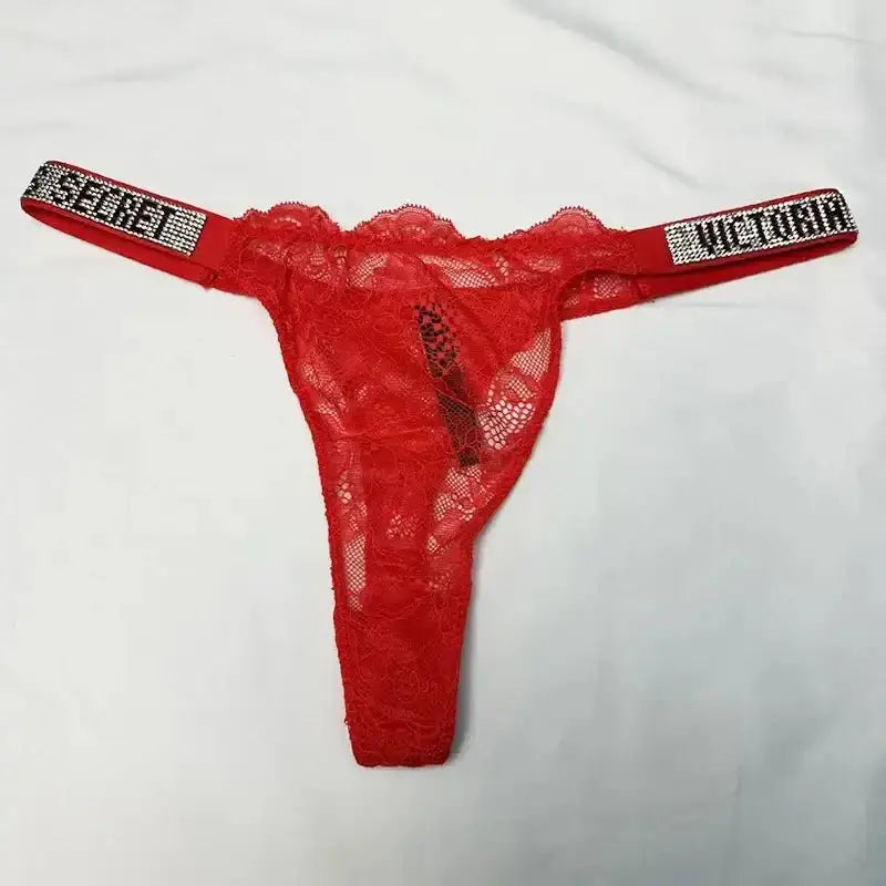 Classic Sheer Lace VS Women's Panties Patterned Fashionable No Show Antibacterial Soft with Rhinestones Women's Underwear Thong - The Lady's Haven
