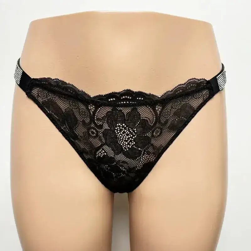 Classic Sheer Lace VS Women's Panties Patterned Fashionable No Show Antibacterial Soft with Rhinestones Women's Underwear Thong - The Lady's Haven