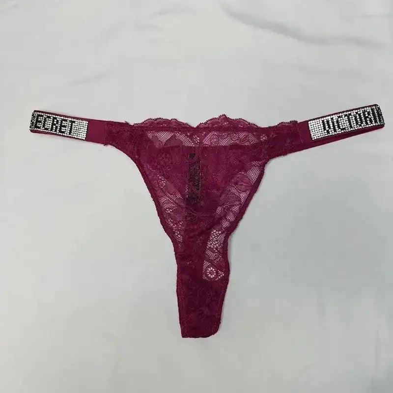 Classic Sheer Lace VS Women's Panties Patterned Fashionable No Show Antibacterial Soft with Rhinestones Women's Underwear Thong - The Lady's Haven