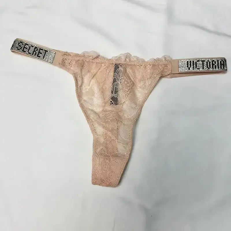 Classic Sheer Lace VS Women's Panties Patterned Fashionable No Show Antibacterial Soft with Rhinestones Women's Underwear Thong - The Lady's Haven