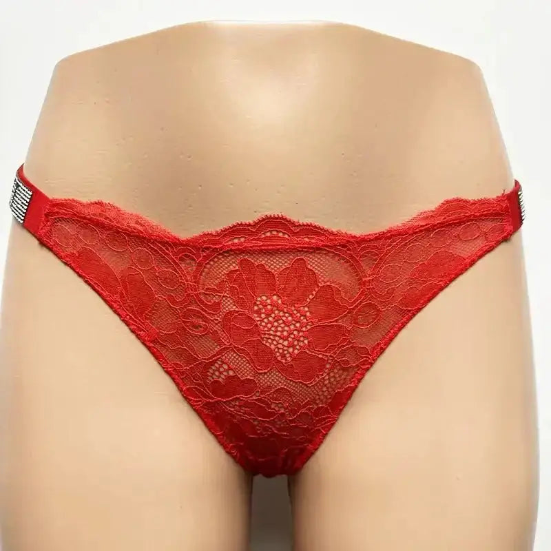 Classic Sheer Lace VS Women's Panties Patterned Fashionable No Show Antibacterial Soft with Rhinestones Women's Underwear Thong - The Lady's Haven