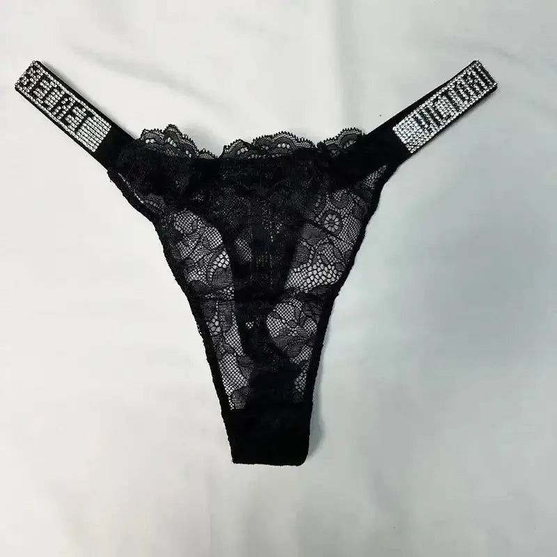 Classic Sheer Lace VS Women's Panties Patterned Fashionable No Show Antibacterial Soft with Rhinestones Women's Underwear Thong - The Lady's Haven
