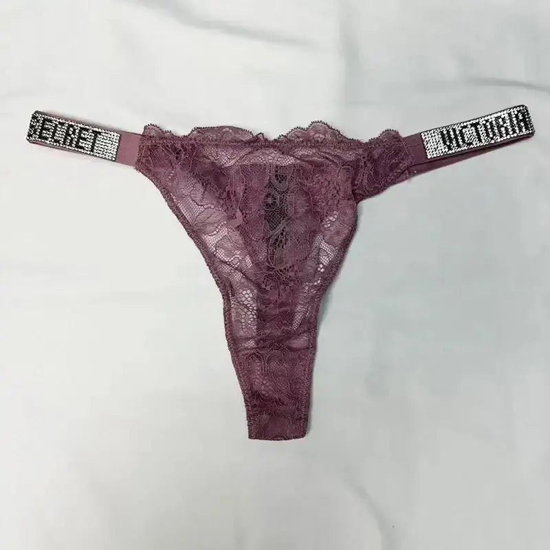 Classic Sheer Lace VS Women's Panties Patterned Fashionable No Show Antibacterial Soft with Rhinestones Women's Underwear Thong - The Lady's Haven