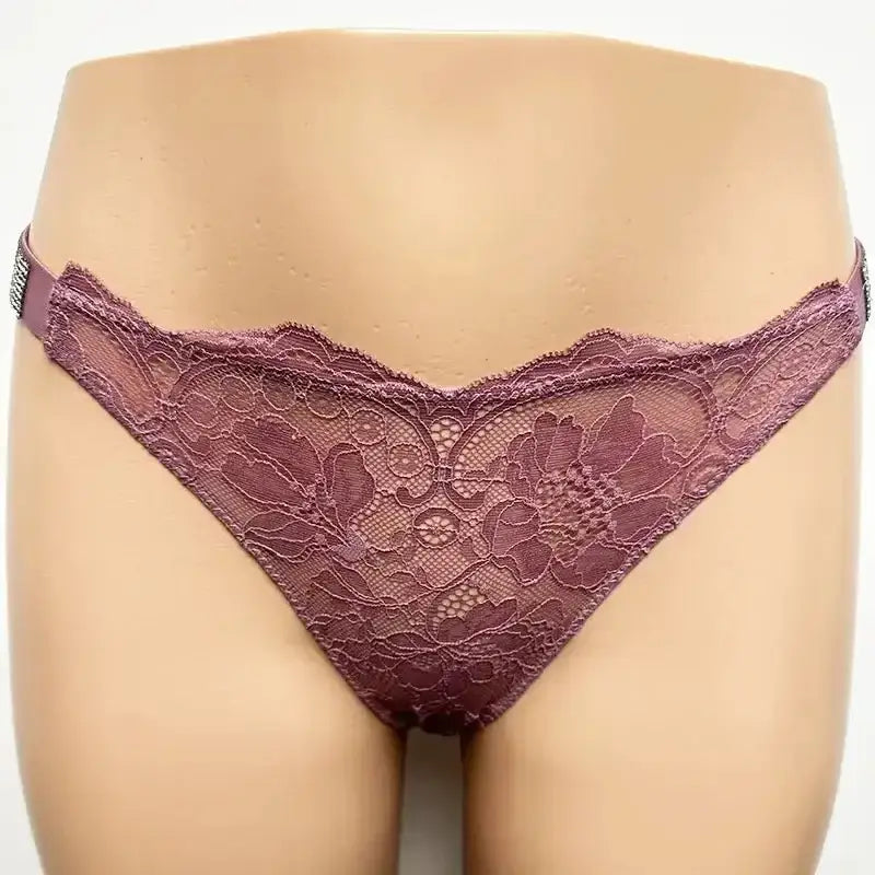Classic Sheer Lace VS Women's Panties Patterned Fashionable No Show Antibacterial Soft with Rhinestones Women's Underwear Thong - The Lady's Haven